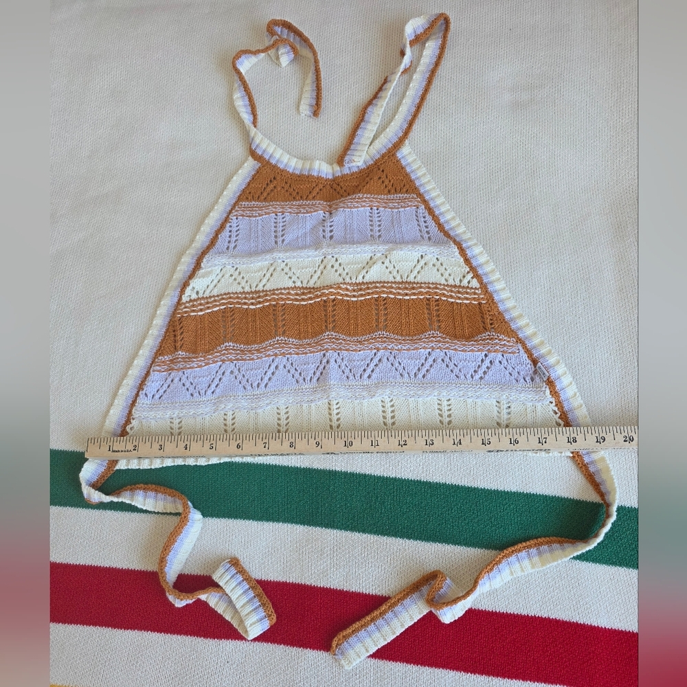 Sisstrevolution knit Back Tie Striped Pointelle Crochet Halter Crop Top S M NEW - Picture 8 of 8